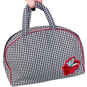 VTG Christian Dior Houndstooth Large Zip Top Handle Carry All Travel Makeup Bag